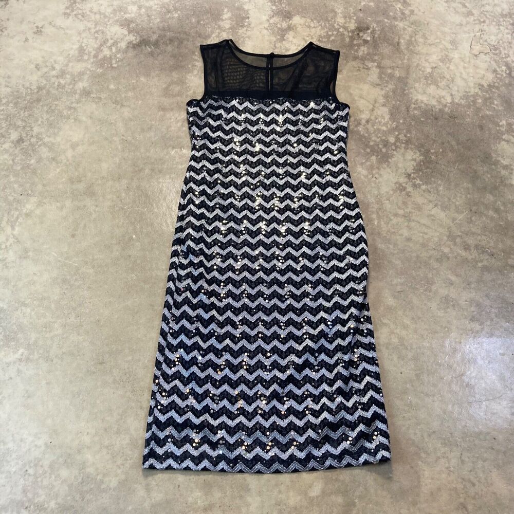 R&M RICHARDS Dress Womens 6 Black Sleeveless Sequin Lace Evening - Picture 5 of 9